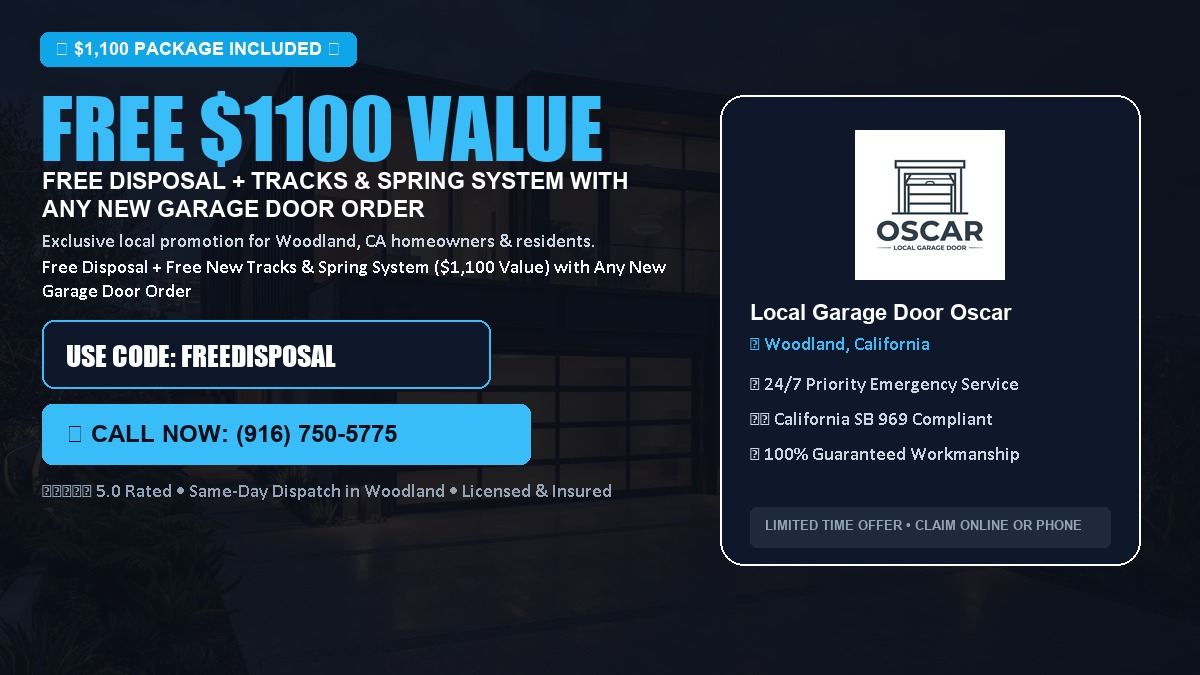 Free Disposal + Free New Tracks & Spring System with Any New Garage Door Order ($1100 Value) in Woodland, CA